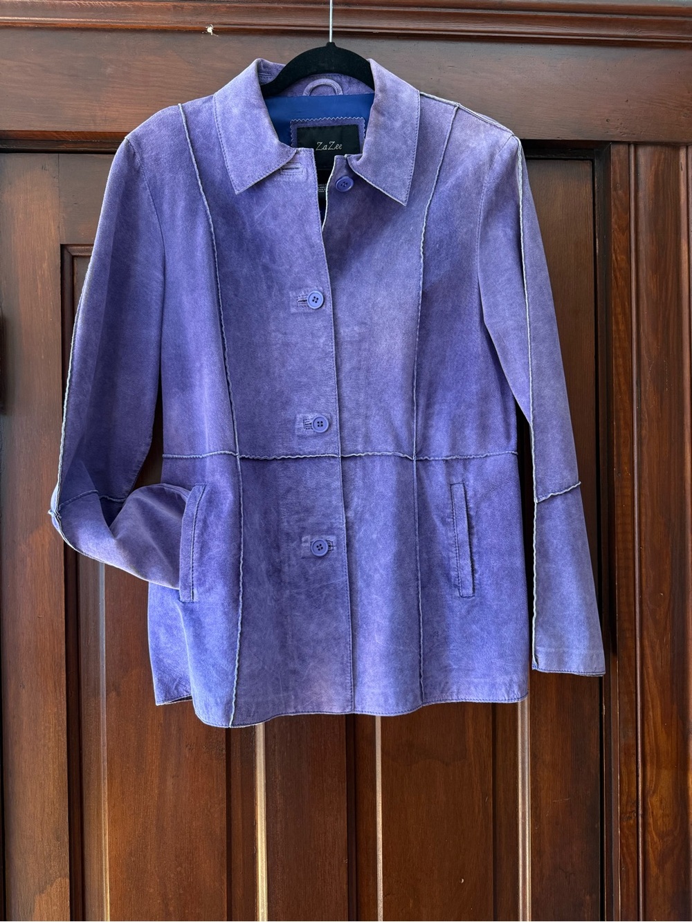 Purple Suede Button-Front Jacket - Picture 2 of 6
